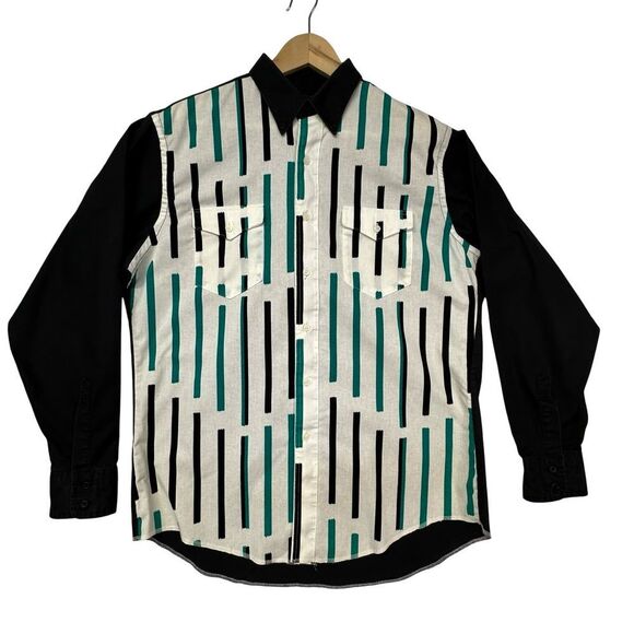 WRANGLER Black & Green Striped Vintage Brushpopper Size - Picture 1 of 11